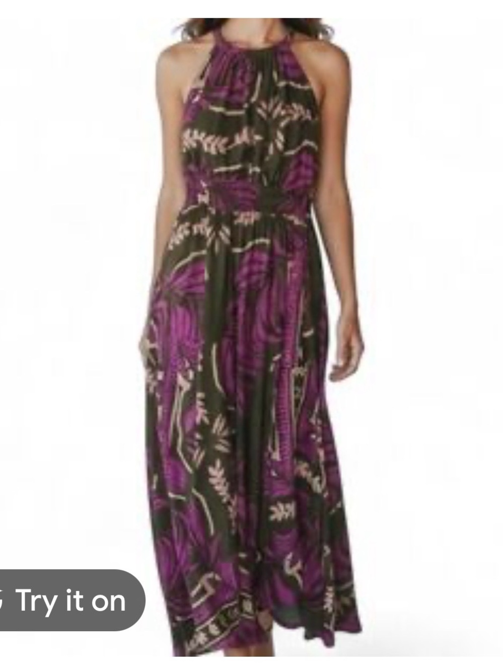 Olivaceous Purple and Olive Floral Halter Maxi Dress